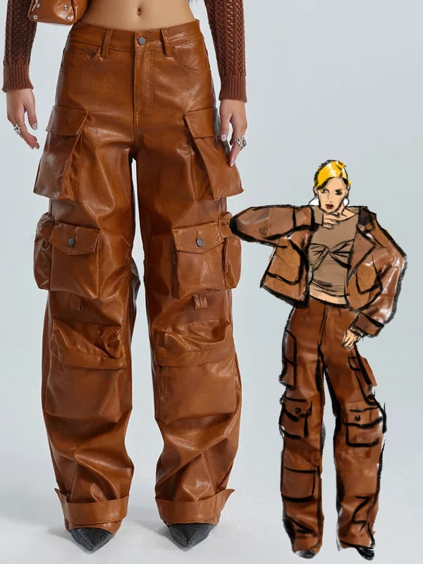 Ashore-shop-Women_Leather_Pants_Multi_Pocket-0s_High_Waist_Trousers_Loose_Casual_All_Match_Long_PU_Cargo_Pants