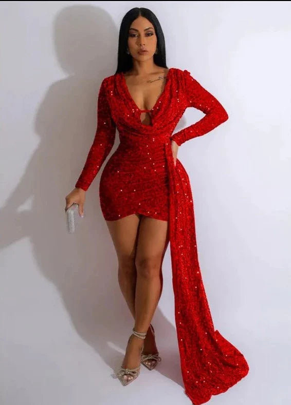 Ashore_Dress_Shop_Shiny_Sequins_Party_Dresses_Sequins_Ladies_Mini_Dress_Long_Sleeve_V_Neck_Dress