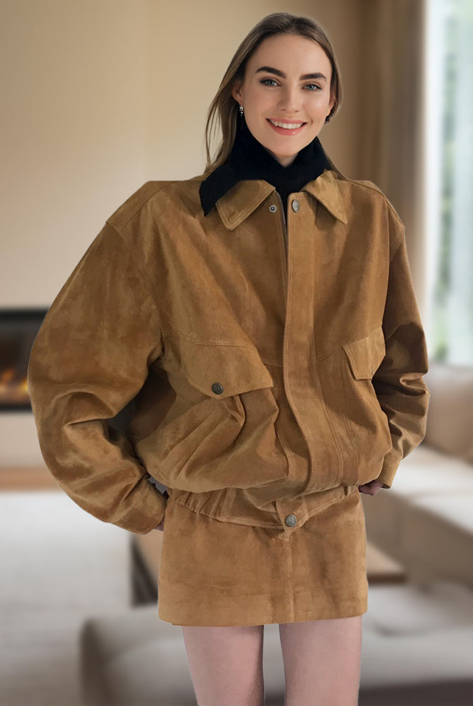 Ashore_Shop_2025_Women_s_Faux_Suede_Two_Piece_Outfit_Sets_Loose_bomber_jackets_and_mini_skirts-brown-2