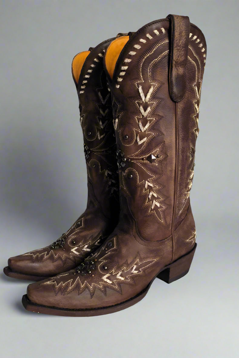 Ashore_Western_Shop_rich_brown_leather_finish_with_intricate_white_embroidery_cowgirl_high_brown_boots_Copy