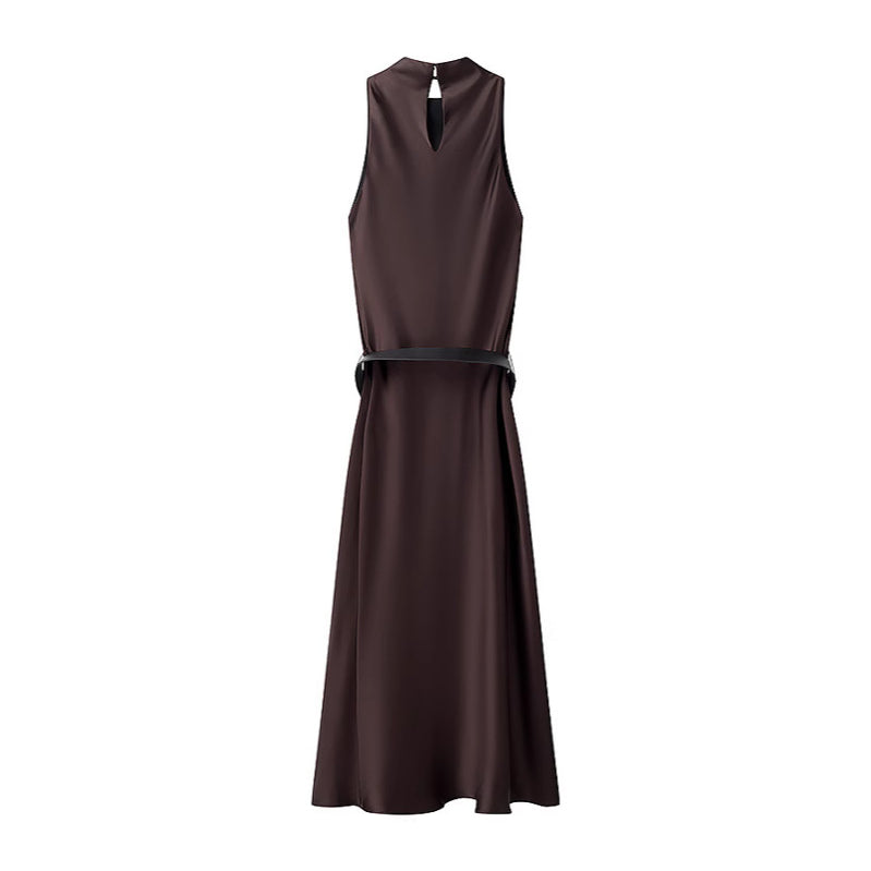 Summer Satin Dress ASHORE Shop Refined Sleeveless Brown Satin Dress