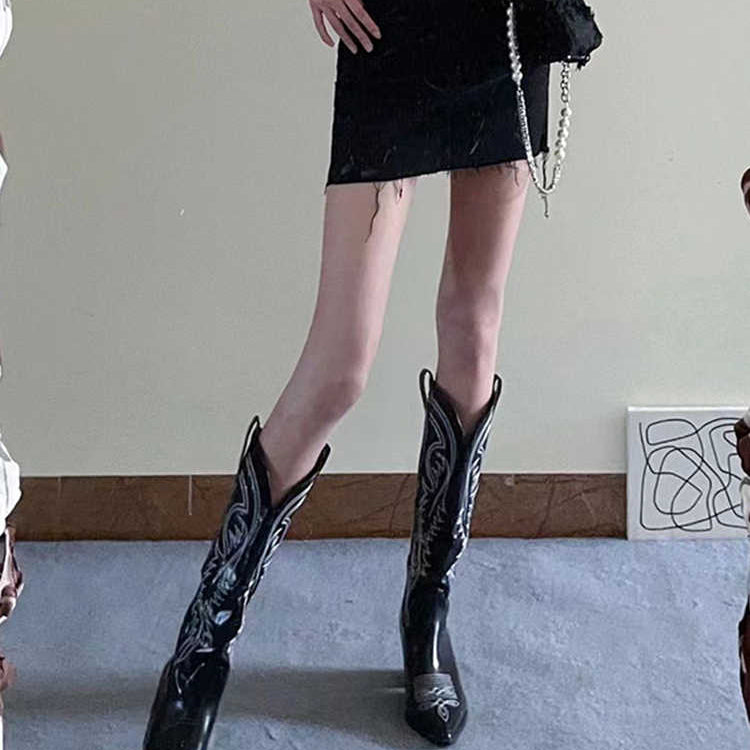 Ashore Western Shop Classic Black and White Cowgirl Embroidery Boots