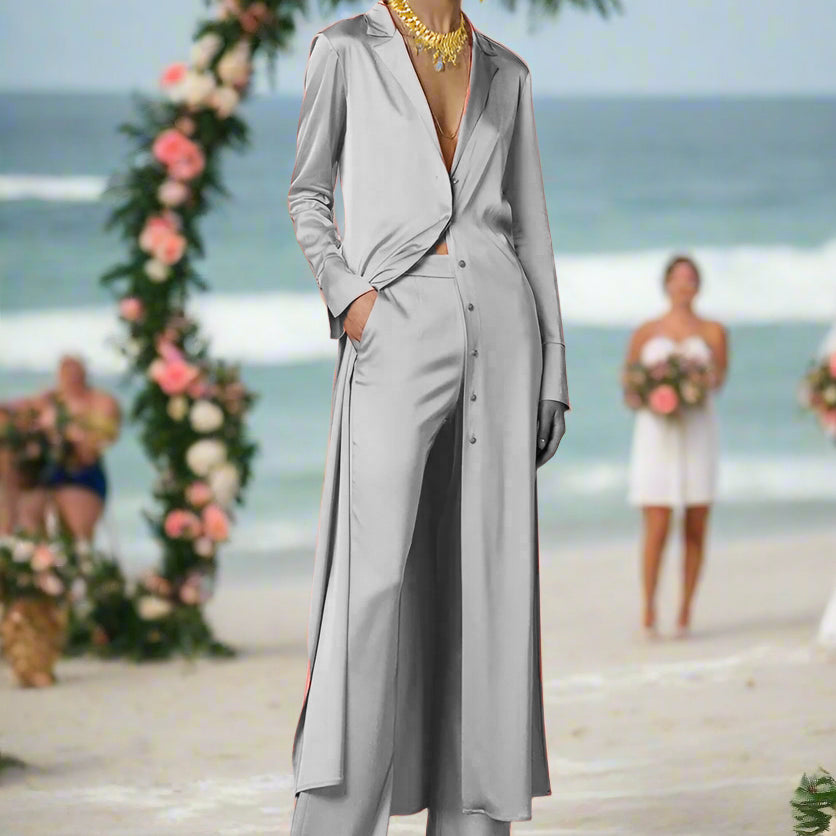 Ashore Long Summer Silk Satin Women's Custom long Suit Pants Set Custom Color and Size