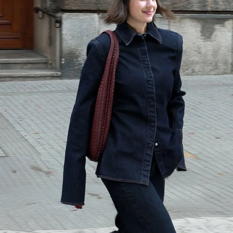 Ashore Shop Women's Two Piece Denim Pant Set Denim Shirt Top and Straight Jean