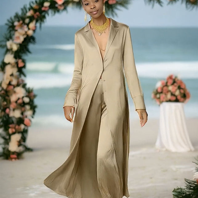 Ashore Long Summer Silk Satin Women's Custom long Suit Pants Set Custom Color and Size