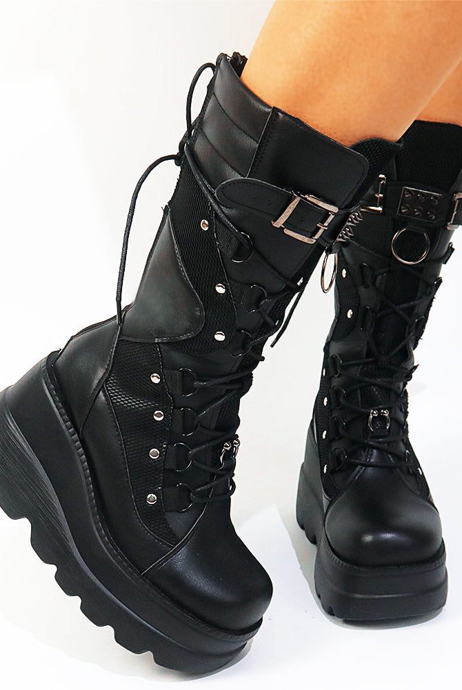 Ladies Mixed Colors Platform Boots Rivet Buckle Wedges High Heels women's Boots