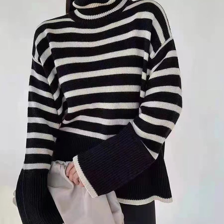 ASHORE Sweater Shop: 2023 New Knitted Sweater For Women Striped Turtleneck Knitwear Sweater Long