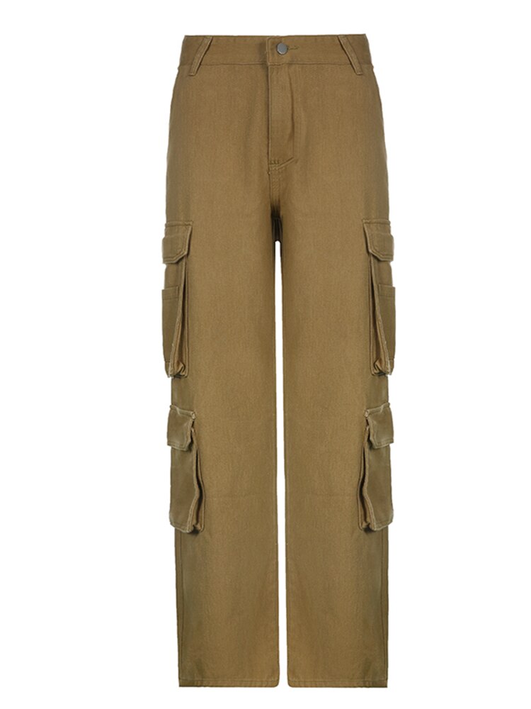 Ashore Shop Women's Baggy Pants Vintage Work Jeans Low Rise 100% Cotton Multi Pocket Denim Cargo Pants