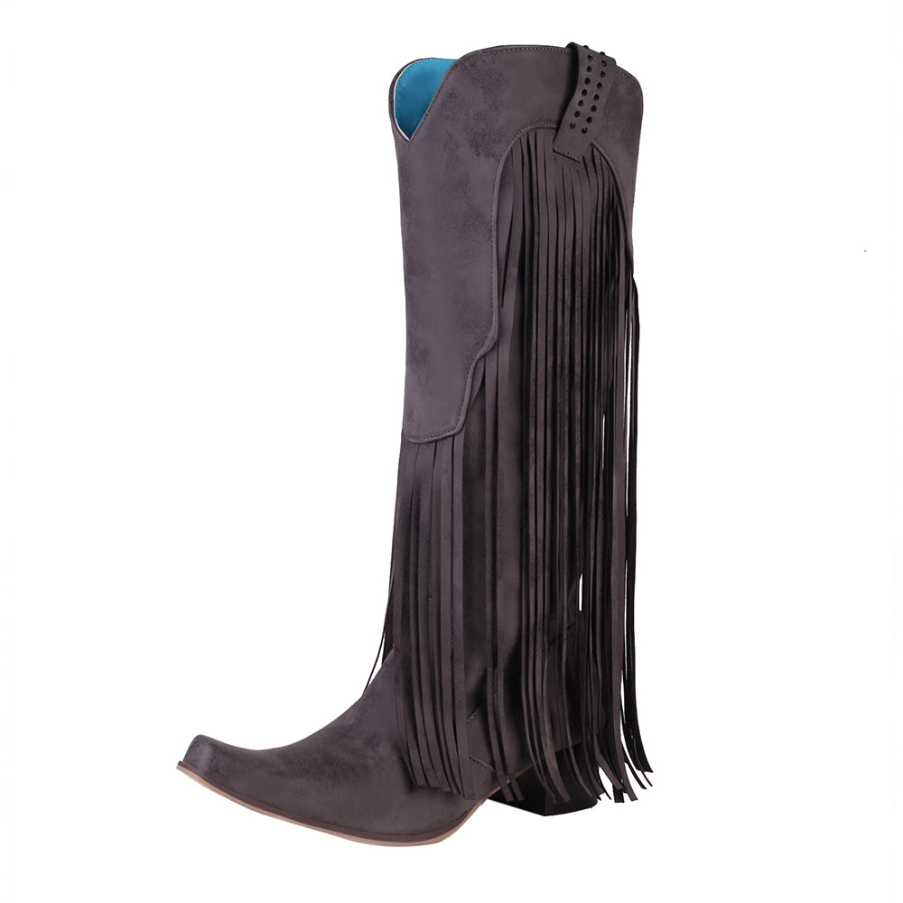 Fringe Western Cowboy Boots for Women Vintage  Rivet Tassels Long Boots