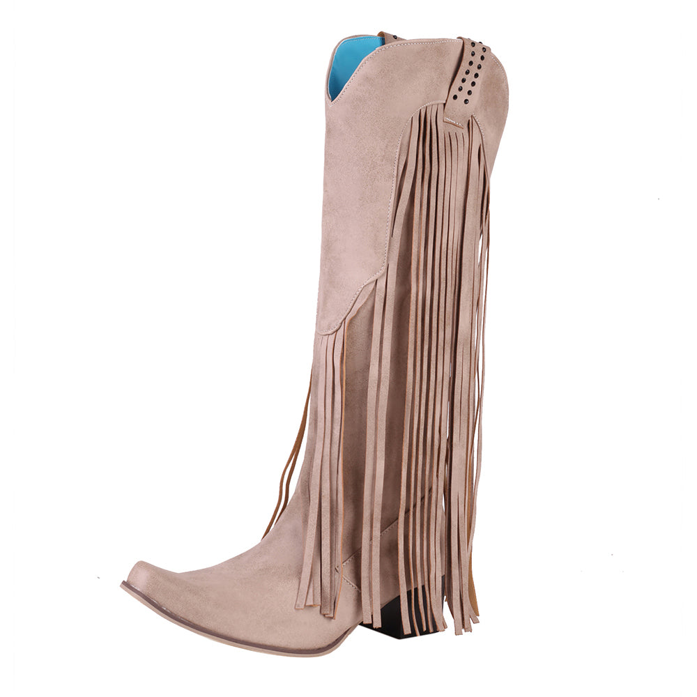 Fringe Western Cowboy Boots for Women Vintage  Rivet Tassels Long Boots