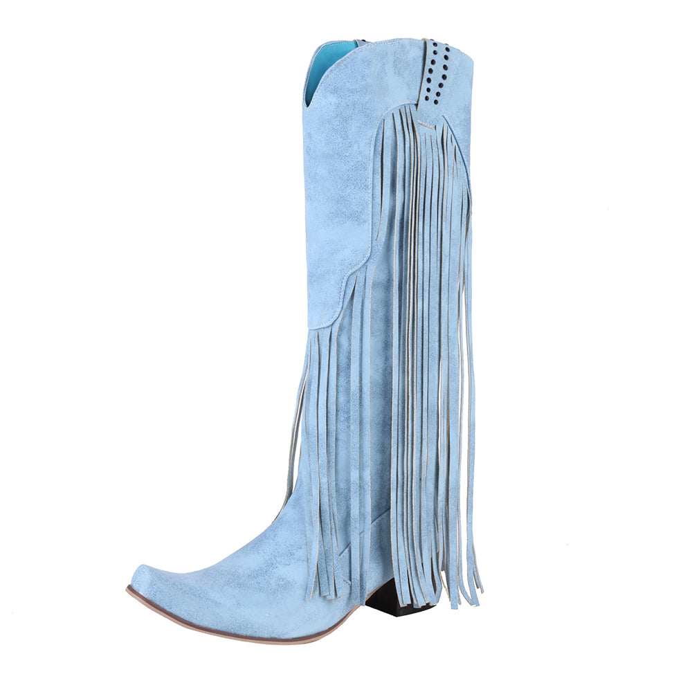 Fringe Western Cowboy Boots for Women Vintage  Rivet Tassels Long Boots
