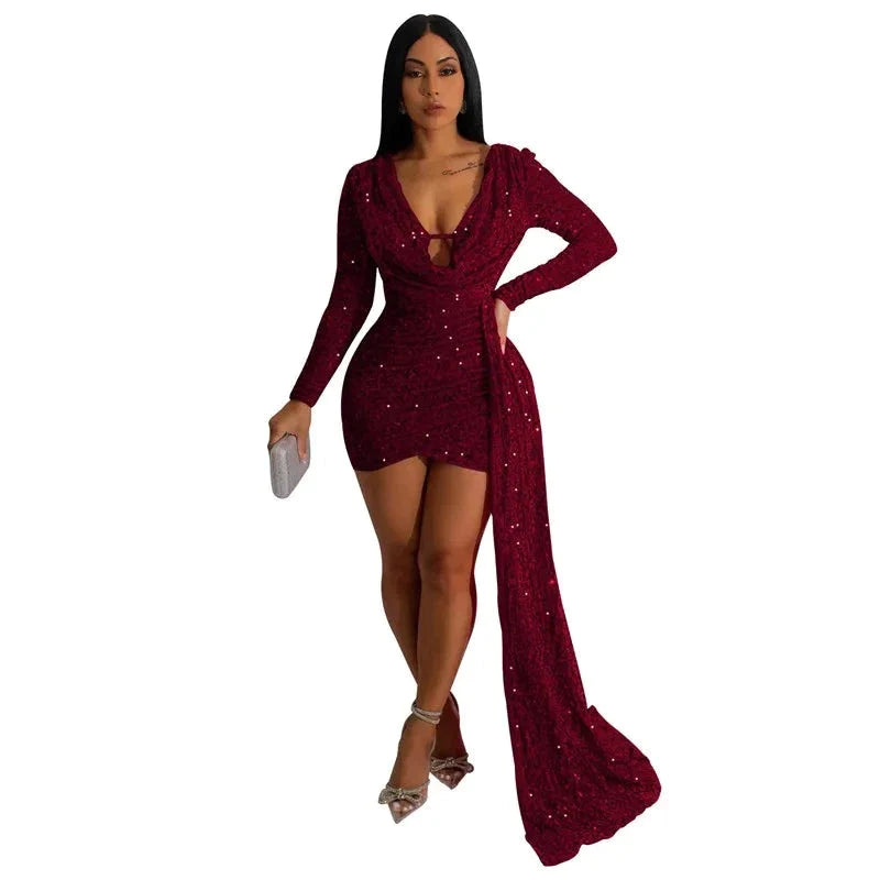 Ashore_Dress_Shop_Shiny_Sequins_Party_Dresses_Sequins_Ladies_Mini_Dress_Long_Sleeve_V_Neck_Dress-4