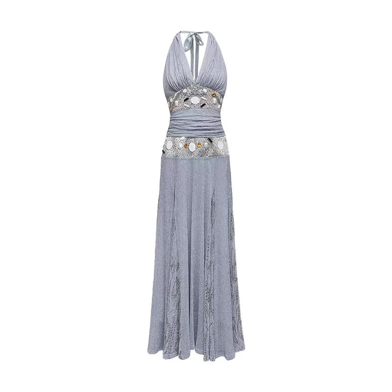 ASHORE Summer Sparkling Silver Soft Silk Maxi Dresses