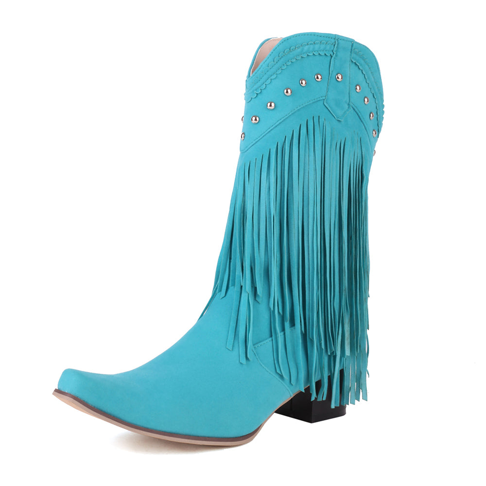 Fringe Western Cowboy Boots for Women Vintage  Rivet Tassels Long Boots